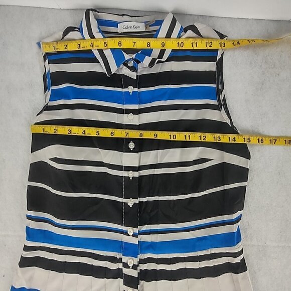 Calvin Klein Center Front Button Striped Shirt Narrow Pleated Skirt Dress Size 6 - Picture 7 of 10